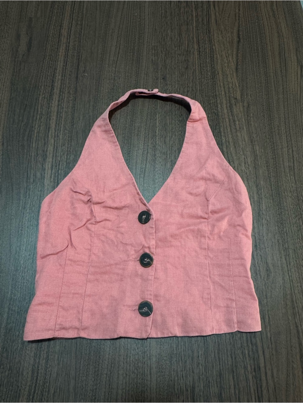 Women's Pink Halter Button-Front Crop Top